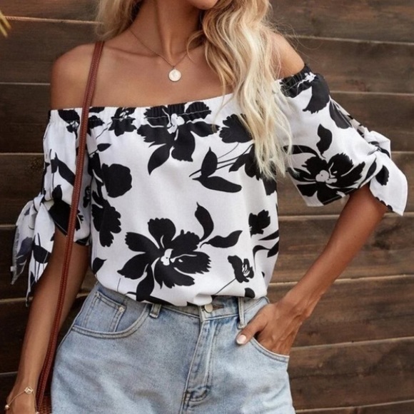 Boho floral print off shoulder blouse
